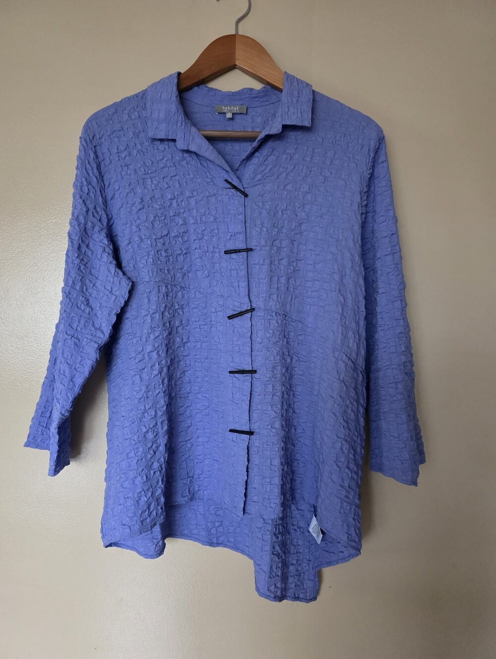 Habitat Periwinkle Crinkle Top M Asymmetrical Lagenlook Artsy Tunic Avant Garde